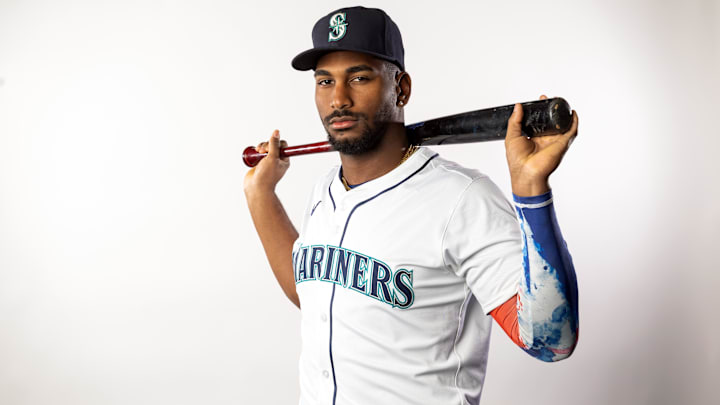 Seattle Mariners outfielder Lazaro Montes poses for a portrait during media day Feb. 20 at Peoria Sports Complex.