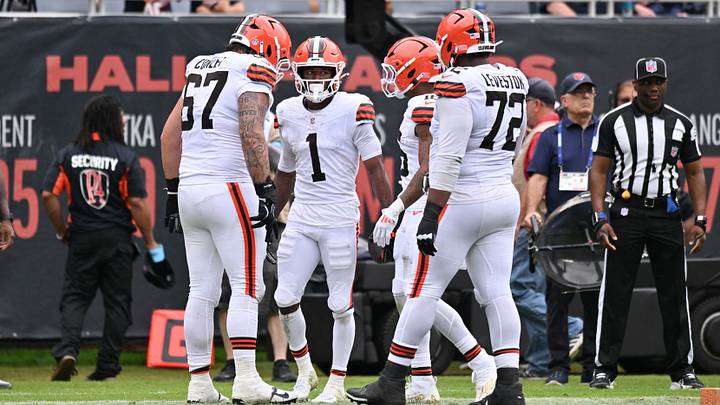Aug 15, 2026; Chicago, Illinois, USA; Cleveland Browns wide receiver KC Concepcion (1) celebrates his touchdown against the Chicago Bears during the first half at Soldier Field. Mandatory Credit: Patrick Gorski-Imagn Images Aug 15, 2026; Chicago, Illinois, USA; Cleveland Browns wide receiver KC Concepcion (1) celebrates his touchdown against the Chicago Bears during the first half at Soldier Field. Mandatory Credit: Patrick Gorski-Imagn Images