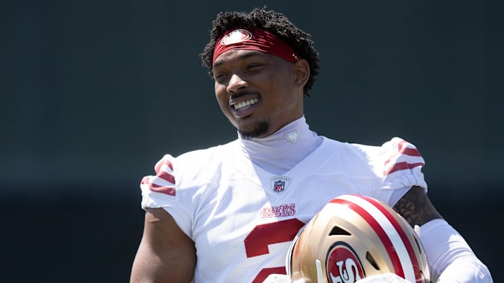 Jun 10, 2025; Santa Clara, CA, USA; San Francisco 49ers cornerback Deommodore Lenoir (2) takes a break from drills during an OTA at Levi's Stadium. Mandatory Credit: D. Ross Cameron-Imagn Images