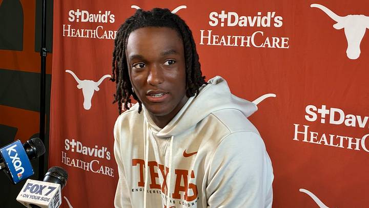 Texas Longhorns wide receiver Cam Coleman speaking with the media. Texas Longhorns wide receiver Cam Coleman speaking with the media.