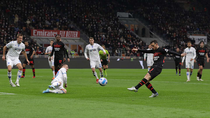 Una conclusione di Florenzi nel match tra Milan e Empoli