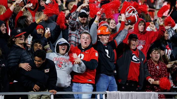Georgia fans celebrate late during the second half of a NCAA college football game against Ole Miss Georgia fans celebrate late during the second half of a NCAA college football game against Ole Miss