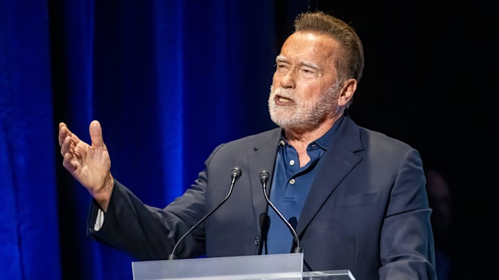 Arnold Schwarzenegger welcomes attendees during the Arnold Classic March 7, 2026, at the Greater Columbus Convention Center.