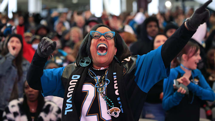 Melody Fields cheers on the Jacksonville Jaguars against the Kansas City Chiefs. Corey Perrine/Florida Times-Union / USA