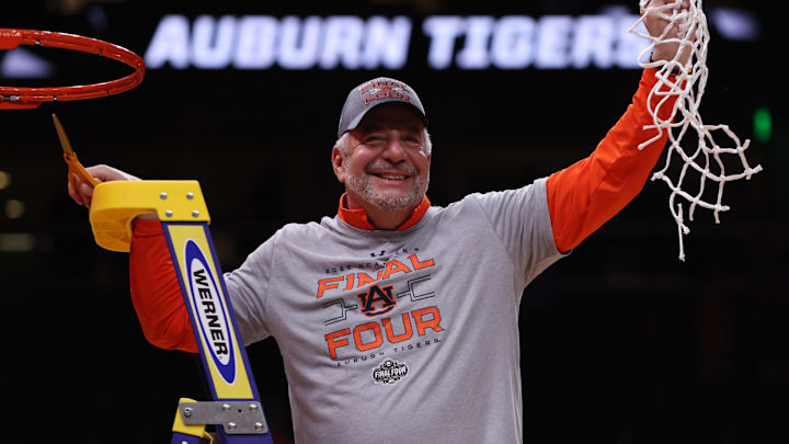 Auburn Tigers head coach Bruce Pearl cuts down the net after winning the South Regional final of the 2025 NCAA tournament against the Michigan State Spartans Auburn Tigers head coach Bruce Pearl cuts down the net after winning the South Regional final of the 2025 NCAA tournament against the Michigan State Spartans