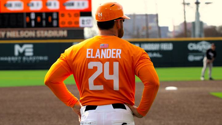 Josh Elander looks over the field in Game 1 of the double header vs. Nicholls State 02/14/2026.
