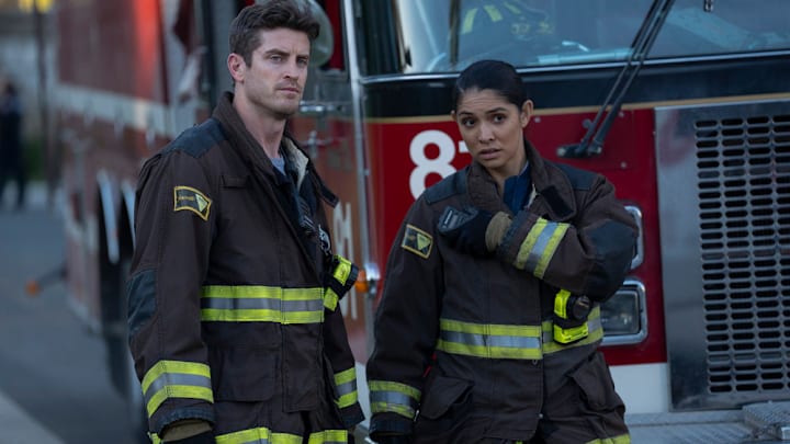 CHICAGO FIRE -- "Quicksand" Episode 13008 -- Pictured: (l-r) Jake Lockett as Sam Carver, Miranda Rae Mayo as Stella Kidd