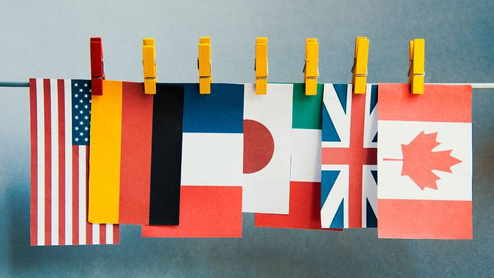 Country flags lined up on wire