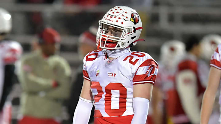 Justin Carroll with the Greenwich High School varsity football team, competing against Ridgefield during the 2024 season.