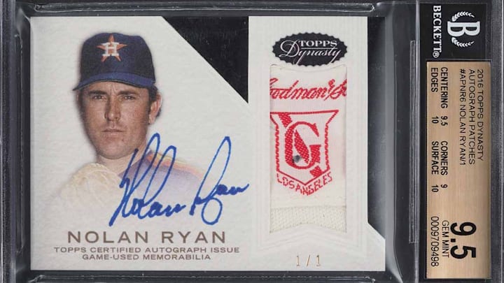 This 2016 Nolan Topps Dynasty 1/1 card sold for $2,700. This 2016 Nolan Topps Dynasty 1/1 card sold for $2,700.