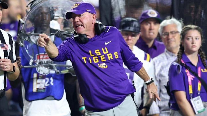 Oct 25, 2025; Baton Rouge, Louisiana, USA; Louisiana State Tigers head coach Brian Kelly during the first half against the Texas A&M Aggies at Tiger Stadium. Mandatory Credit: Stephen Lew-Imagn Images Oct 25, 2025; Baton Rouge, Louisiana, USA; Louisiana State Tigers head coach Brian Kelly during the first half against the Texas A&M Aggies at Tiger Stadium. Mandatory Credit: Stephen Lew-Imagn Images