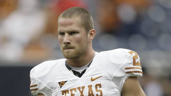 Texas Longhorns safety Blake Gideon prepares for a game against the Rice Owls at Reliant Stadium. 
