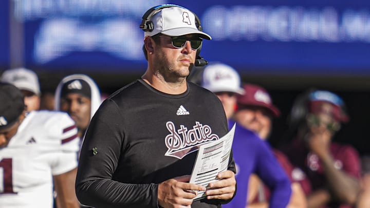 Mississippi State Bulldogs head coach Jeff Lebby on the sidelines against the Georgia Bulldogs at Sanford Stadium. Mississippi State Bulldogs head coach Jeff Lebby on the sidelines against the Georgia Bulldogs at Sanford Stadium.