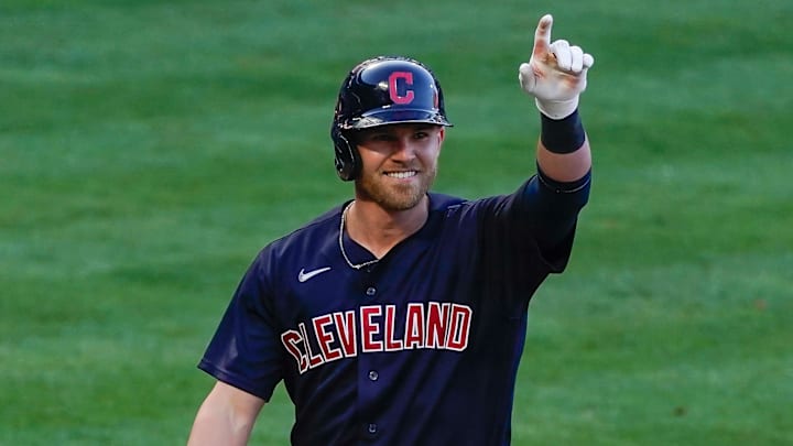 Cleveland Indians left fielder Jake Bauers (10) is all smiles.