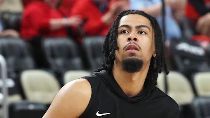 Mar 15, 2026; Pittsburgh, PA, USA;  VCU Rams guard Terrence Hill Jr. (6) warms up before the game against the Dayton Flyers in the Atlantic 10 Conference Tournament Championship game at PPG Paints Arena. Mandatory Credit: Charles LeClaire-Imagn Images