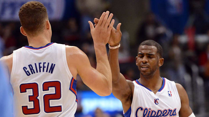 Dec 21, 2013; Los Angeles, CA, USA; Los Angeles Clippers point guard Chris Paul (3) and power forward Blake Griffin (32) high five in the second half of the game against the Denver Nuggets at Staples Center. The Clippers won 112-91. Mandatory Credit: Jayne Kamin-Oncea-Imagn Images Dec 21, 2013; Los Angeles, CA, USA; Los Angeles Clippers point guard Chris Paul (3) and power forward Blake Griffin (32) high five in the second half of the game against the Denver Nuggets at Staples Center. The Clippers won 112-91. Mandatory Credit: Jayne Kamin-Oncea-Imagn Images