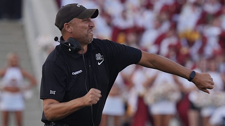 Iowa State Cyclones' football head coach Matt Campbell reacts during the first quarter game against Arizona in the Big-12 conference showdown on Sept. 27, 2025, at Jack Trice Stadium in Ames, Iowa.