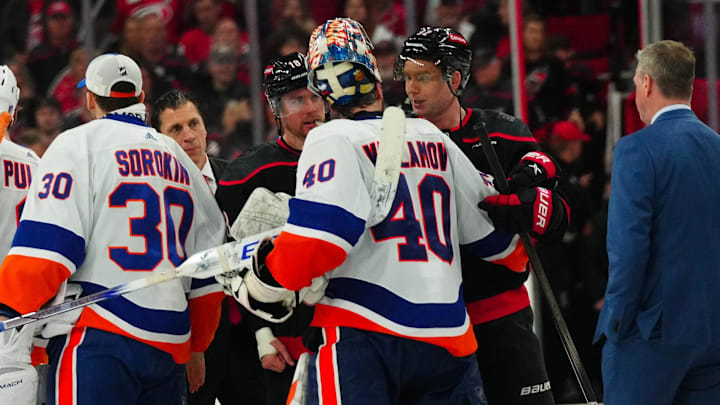 Apr 30, 2024; Raleigh, North Carolina, USA; New York Islanders goaltender Semyon Varlamov (40)