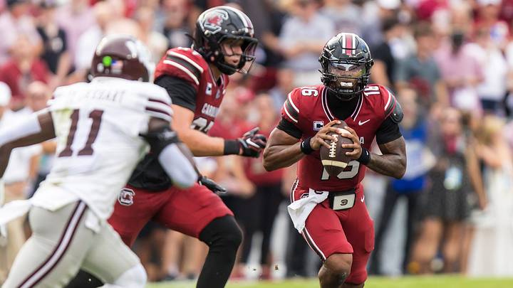 Sep 19, 2026; Columbia, South Carolina, USA;  South Carolina Gamecocks quarterback LaNorris Sellers (16) scrambles against the Mississippi State Bulldogs in the first quarter at Williams-Brice Stadium.  Mandatory Credit: Jeff Blake-Imagn Images