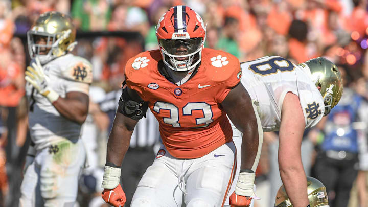 Nov 4, 2023; Clemson, South Carolina, USA; Clemson Tigers defensive tackle Ruke Orhorhoro (33) Nov 4, 2023; Clemson, South Carolina, USA; Clemson Tigers defensive tackle Ruke Orhorhoro (33)