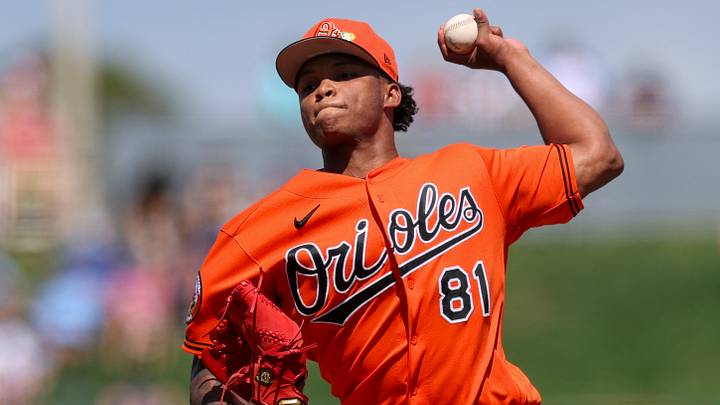 Mar 7, 2026; North Port, Florida, USA; Baltimore Orioles starting pitcher Luis de Leon (81) throws a pitch against the Atlanta Braves in the first inning during spring Training at CoolToday Park. Mandatory Credit: Nathan Ray Seebeck-Imagn Images