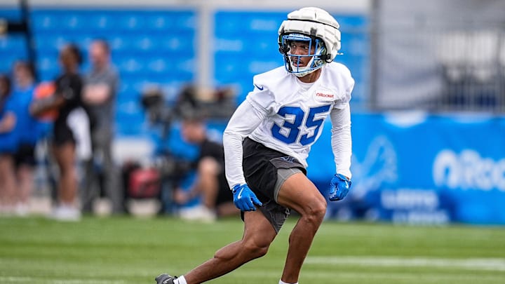 Detroit Lions cornerback Tyson Russell (35) practices during training camp at Meijer Performance Center in Allen Park on Sunday, July 20, 2025.