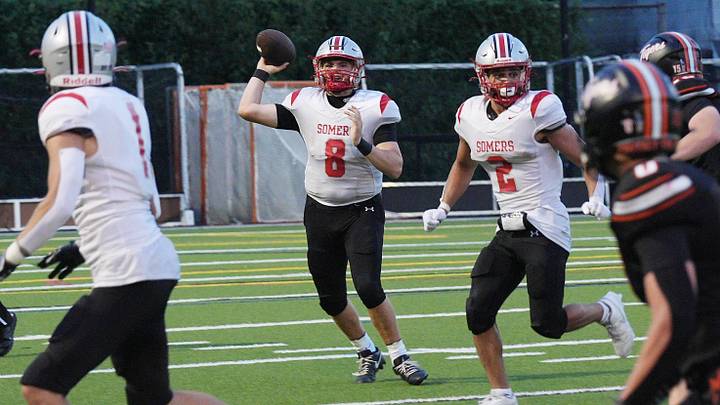 Somers football competes against Mamaroneck on Sept. 3. The Tuskers won the game, 20-13. Somers football competes against Mamaroneck on Sept. 3. The Tuskers won the game, 20-13.