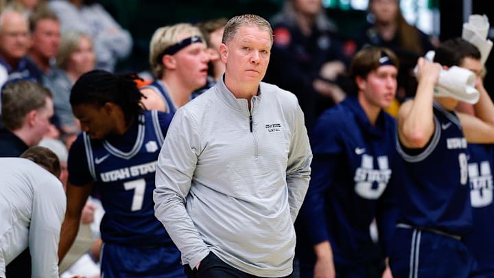 Utah State Aggies head coach Jerrod Calhoun. 
