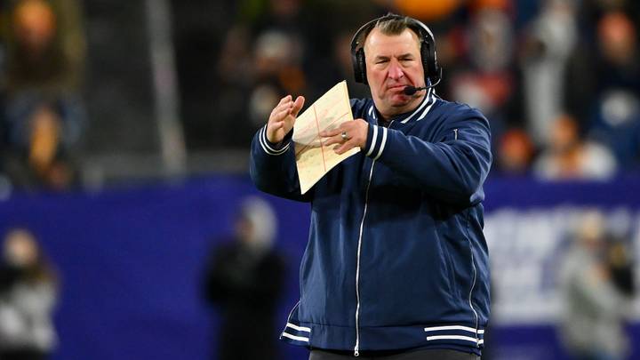 Dec 30, 2025; Nashville, TN, USA;  Illinois Fighting Illini head coach Bret Bielema calls time out against the Tennessee Volunteers during the second half at Nissan Stadium. Mandatory Credit: Steve Roberts-Imagn Images
