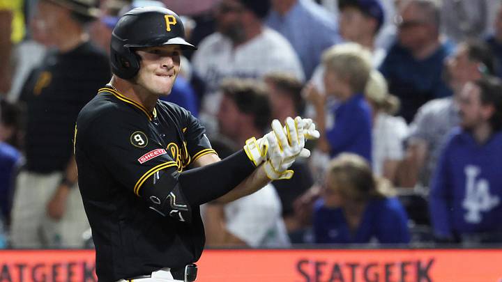 Jun 10, 2026; Pittsburgh, Pennsylvania, USA;  Pittsburgh Pirates right fielder Tyler Callihan (37) reacts after a three run home run for his second home run of the game against the Los Angeles Dodgers during the eighth inning at PNC Park. Mandatory Credit: Charles LeClaire-Imagn Images