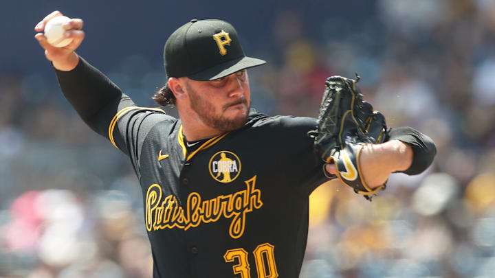 Aug 24, 2025; Pittsburgh, Pennsylvania, USA;  Pittsburgh Pirates starting pitcher Paul Skenes (30) pitches the Colorado Rockies during the second inning at PNC Park. Mandatory Credit: Charles LeClaire-Imagn Images