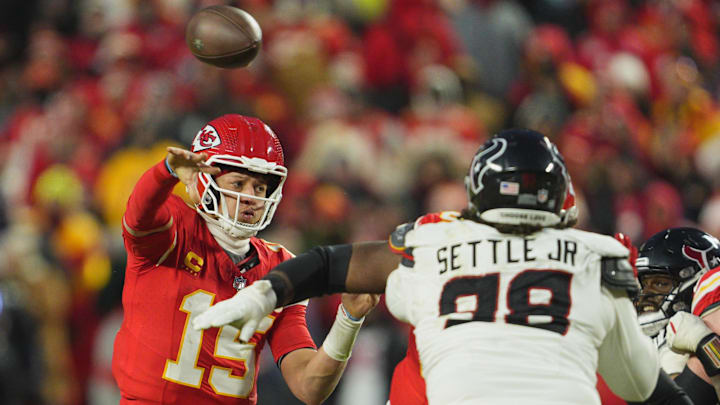 Kansas City Chiefs quarterback Patrick Mahomes throws a pass against the Houston Texans.