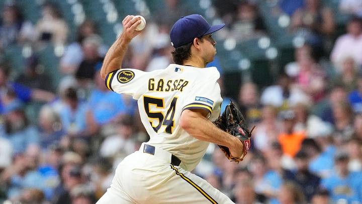 Jun 29, 2026; Milwaukee, Wisconsin, USA; Milwaukee Brewers pitcher Robert Gasser (54) delivers a pitch against the Cincinnati Reds in the fourth inning at American Family Field. Mandatory Credit: Michael McLoone-Imagn Images Jun 29, 2026; Milwaukee, Wisconsin, USA; Milwaukee Brewers pitcher Robert Gasser (54) delivers a pitch against the Cincinnati Reds in the fourth inning at American Family Field. Mandatory Credit: Michael McLoone-Imagn Images