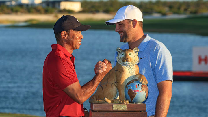 Scottie Scheffler was congratulated by host Tiger Woods after winning the Hero World Challenge for a second straight year.