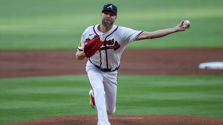 May 14, 2026; Atlanta, Georgia, USA; Atlanta Braves pitcher Chris Sale (51) throws against the Chicago Cubs in the first inning at Truist Park. Mandatory Credit: Brett Davis-Imagn Images
