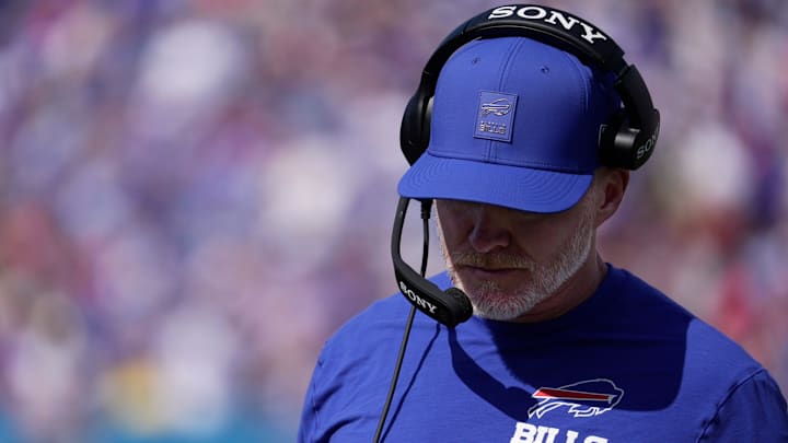 Buffalo Bills head coach Sean McDermott looks at his tablet after a play against the New Orleans Saints. Buffalo Bills head coach Sean McDermott looks at his tablet after a play against the New Orleans Saints.
