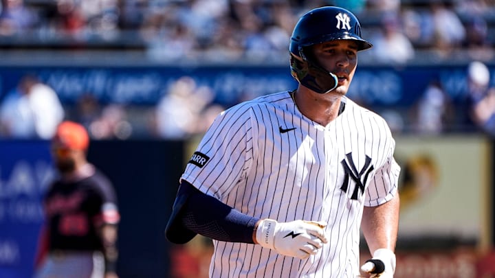 New York Yankees center fielder Spencer Jones (78) runs after batting a home run against the Detroit Tigers during the second inning at George M. Steinbrenner Field in Tampa, Fla., on Saturday, Feb. 21, 2026.