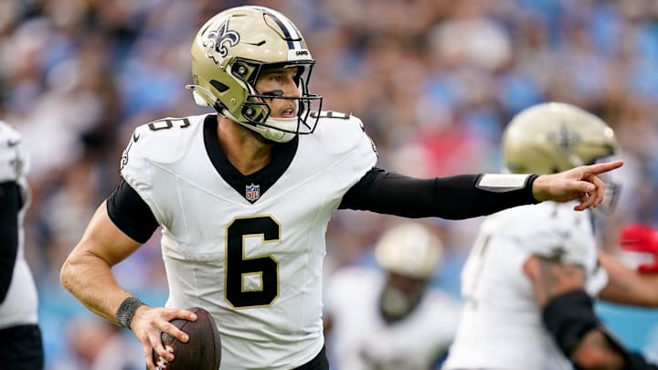 New Orleans Saints quarterback Tyler Shough (6) looks down field during the third quarter against the Tennessee Titans at Nissan Stadium in Nashville, Tenn., Sunday, Dec. 28, 2025. New Orleans Saints quarterback Tyler Shough (6) looks down field during the third quarter against the Tennessee Titans at Nissan Stadium in Nashville, Tenn., Sunday, Dec. 28, 2025.