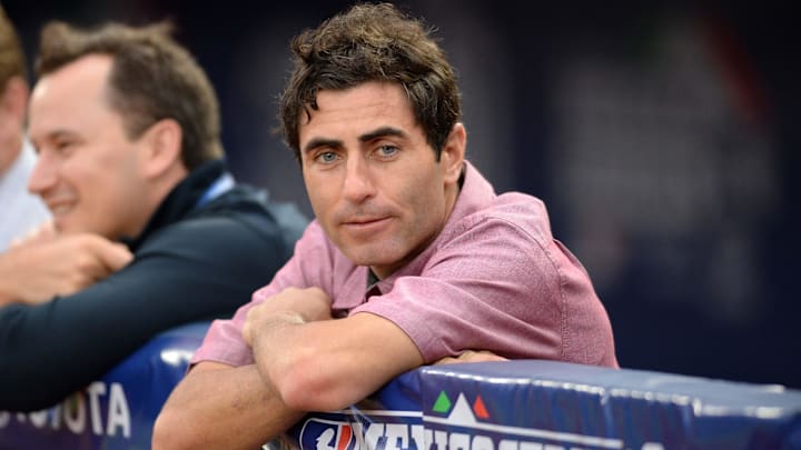 May 4, 2018; Monterrey, Nuevo Leon, Mexico; San Diego Padres general manager AJ Preller watches batting practice before the game against the Los Angeles Dodgers at Estadio de Beisbol Monterrey. Mandatory Credit: Orlando Ramirez-Imagn Images