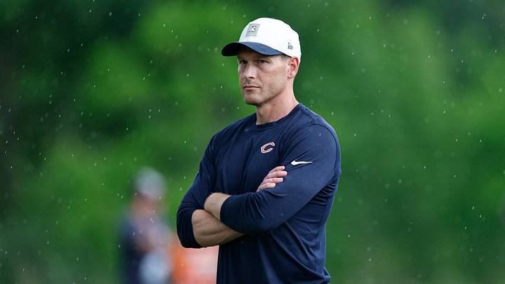 Chicago Bears head coach Ben Johnson looks on during Minicamp at Halas Hall. Mandatory Credit: Kamil Krzaczynski-Imagn Images