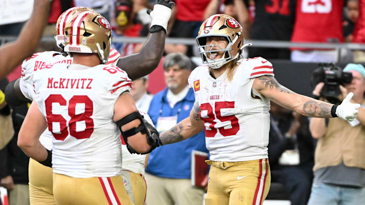 San Francisco 49ers tight end George Kittle celebrates a touchdown against the Arizona Cardinals San Francisco 49ers tight end George Kittle celebrates a touchdown against the Arizona Cardinals