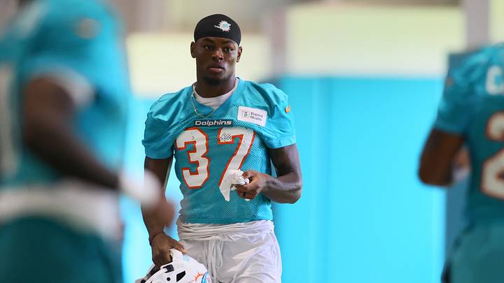 Miami Dolphins defensive back Isaiah Johnson (37) looks on during mandatory minicamp at Baptist Health Training Complex in 2024.