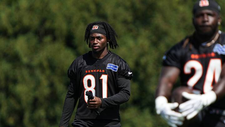 Bengals Dohnte Meyers (81) warms up for practice. Bengals continue to train during the preseason on Wednesday August 26, 2026. Bengals Dohnte Meyers (81) warms up for practice. Bengals continue to train during the preseason on Wednesday August 26, 2026.