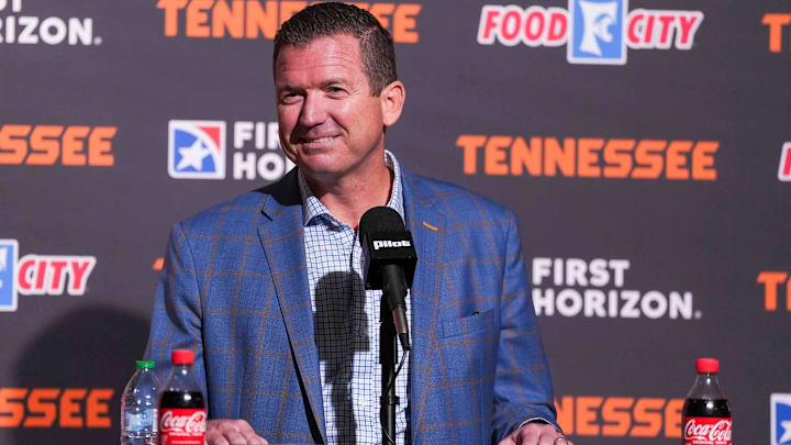 University of Tennessee's Athletic Director Danny White holds a press conference after baseball coach Tony Vitello is hired by the San Francisco Giants on Oct. 22, 2025. University of Tennessee's Athletic Director Danny White holds a press conference after baseball coach Tony Vitello is hired by the San Francisco Giants on Oct. 22, 2025.