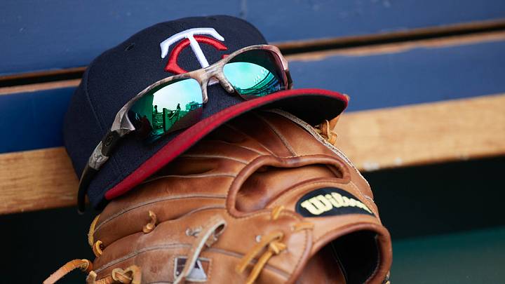 Apr 13, 2017; Detroit, MI, USA; Minnesota Twins hat and glove in the dugout during the game against the Minnesota Twins at Comerica Park. Mandatory Credit: Rick Osentoski-USA TODAY Sports