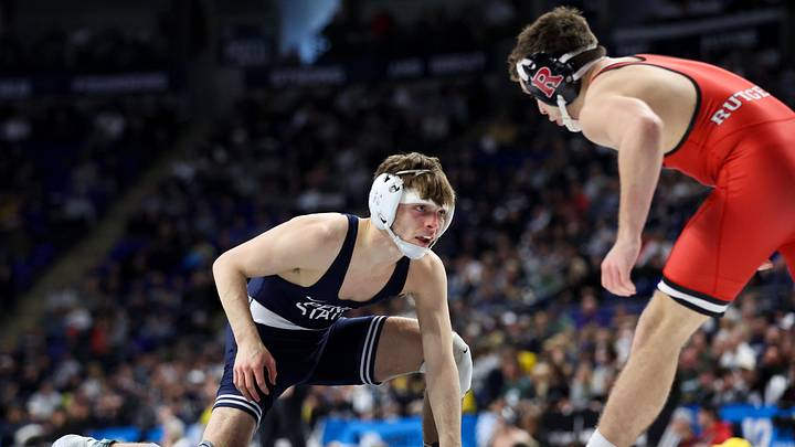 Penn State Nittany Lions wrestler Marcus Blaze (left) competes against Rutgers' Dylan Shawver during the Big Ten Wrestling Championships at Bryce Jordan Center. Penn State Nittany Lions wrestler Marcus Blaze (left) competes against Rutgers' Dylan Shawver during the Big Ten Wrestling Championships at Bryce Jordan Center.