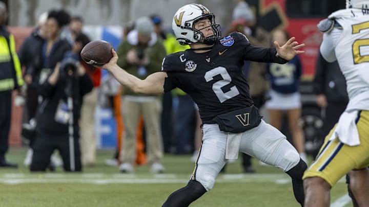 Vanderbilt quarterback Diego Pavia heaved a bomb in the Big Ten's direction on the "Bussin with the Boys" podcast. Mandatory Credit: Vasha Hunt-Imagn Images