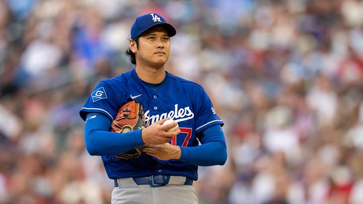 Jun 24, 2026; Minneapolis, Minnesota, USA; Los Angeles Dodgers starting pitcher Shohei Ohtani (17) looks on before delivering a pitch against the Minnesota Twins in the first inning at Target Field. Mandatory Credit: Jesse Johnson-Imagn Images