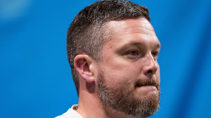 Oregon head coach Dan Lanning takes the field as the Oregon Ducks face the Indiana Hoosiers in the Peach Bowl on Jan. 9, 2026, at Mercedes-Benz Stadium in Atlanta, Georgia.