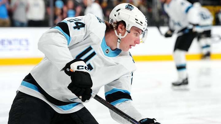 Sep 27, 2024; Las Vegas, Nevada, USA; Utah Hockey Club forward Cole Beaudoin (24) warms up before the start of a game against the Vegas Golden Knights at T-Mobile Arena. Mandatory Credit: Stephen R. Sylvanie-Imagn Images Sep 27, 2024; Las Vegas, Nevada, USA; Utah Hockey Club forward Cole Beaudoin (24) warms up before the start of a game against the Vegas Golden Knights at T-Mobile Arena. Mandatory Credit: Stephen R. Sylvanie-Imagn Images